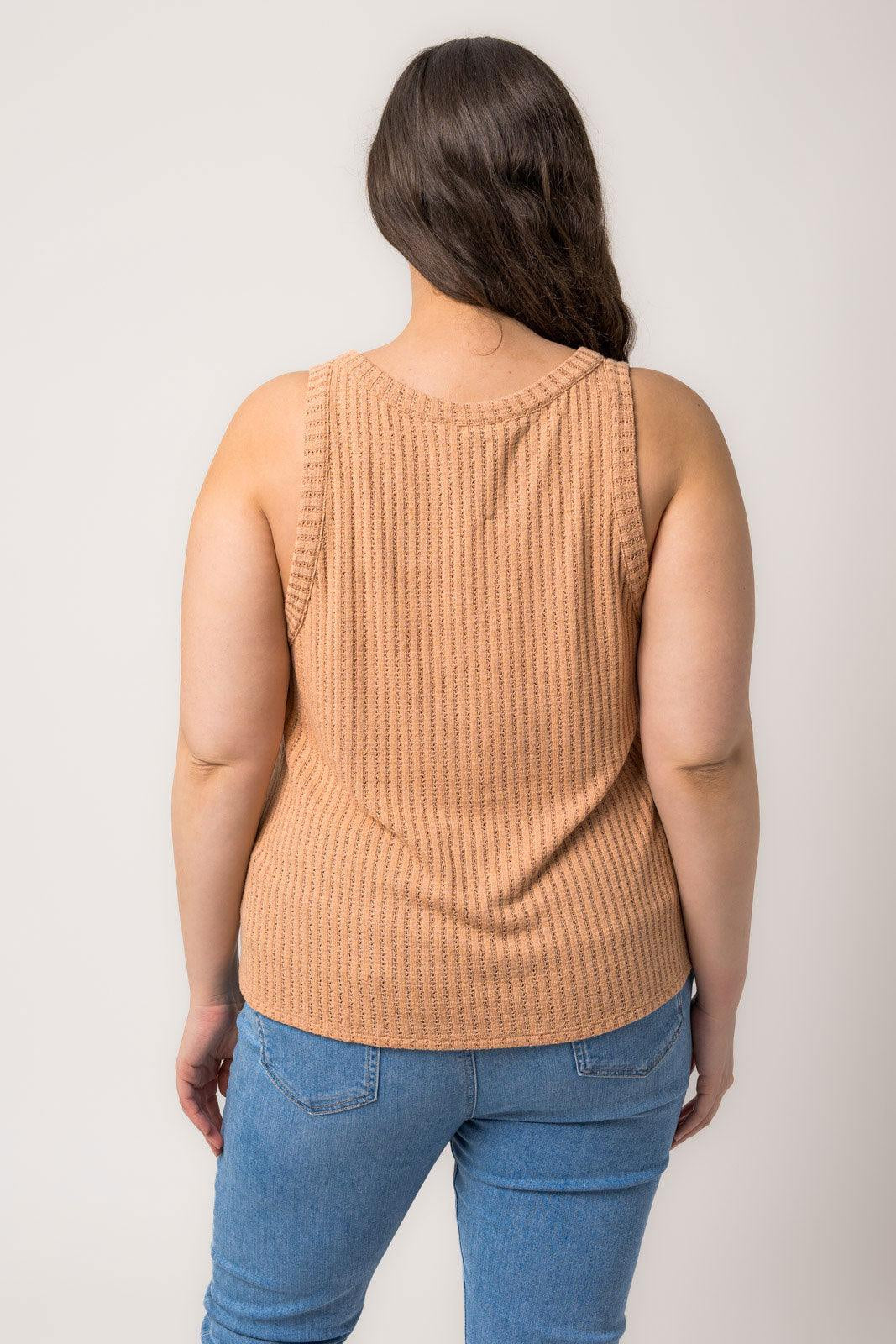 Plus Size Sleeveless V Neck Button down Knit Top