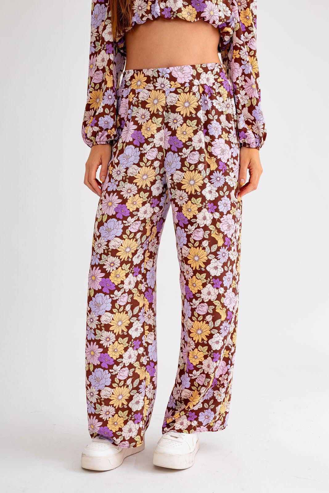Floral Long Sleeve Crop Top & Wide Leg Pants Set - ShopStyleEdit #