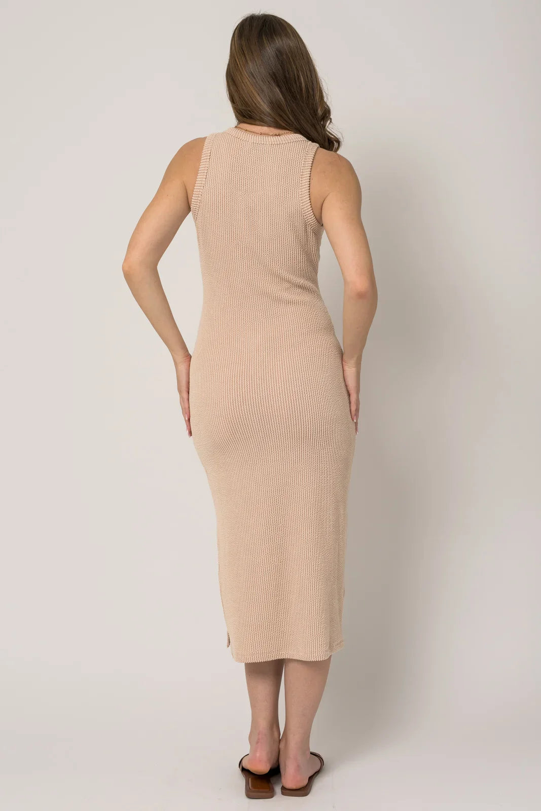 Sleeveless Rib Fitted Scoop Neck Midi Dress