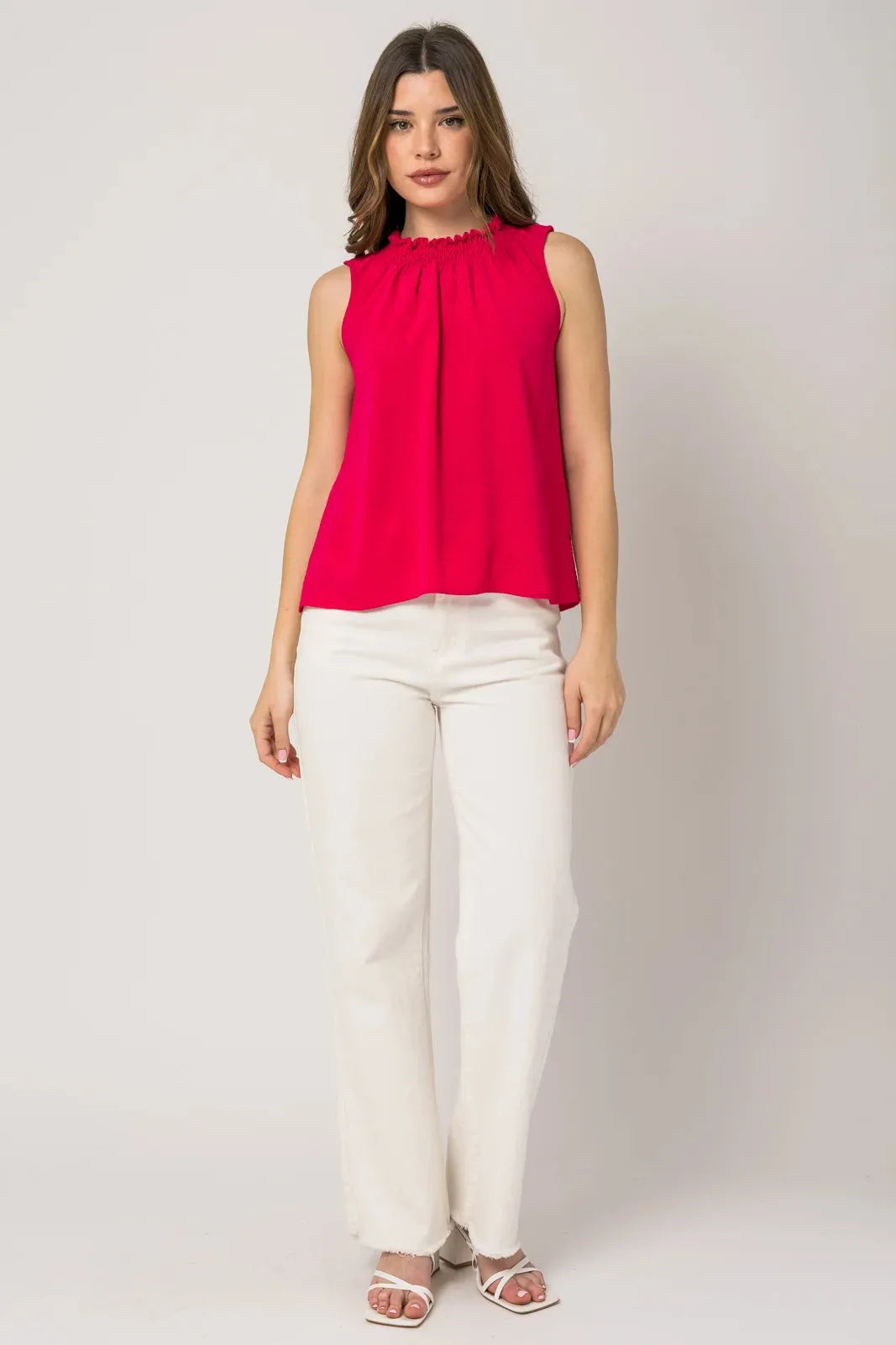 Sleeveless Smocking Neck Flowy Top