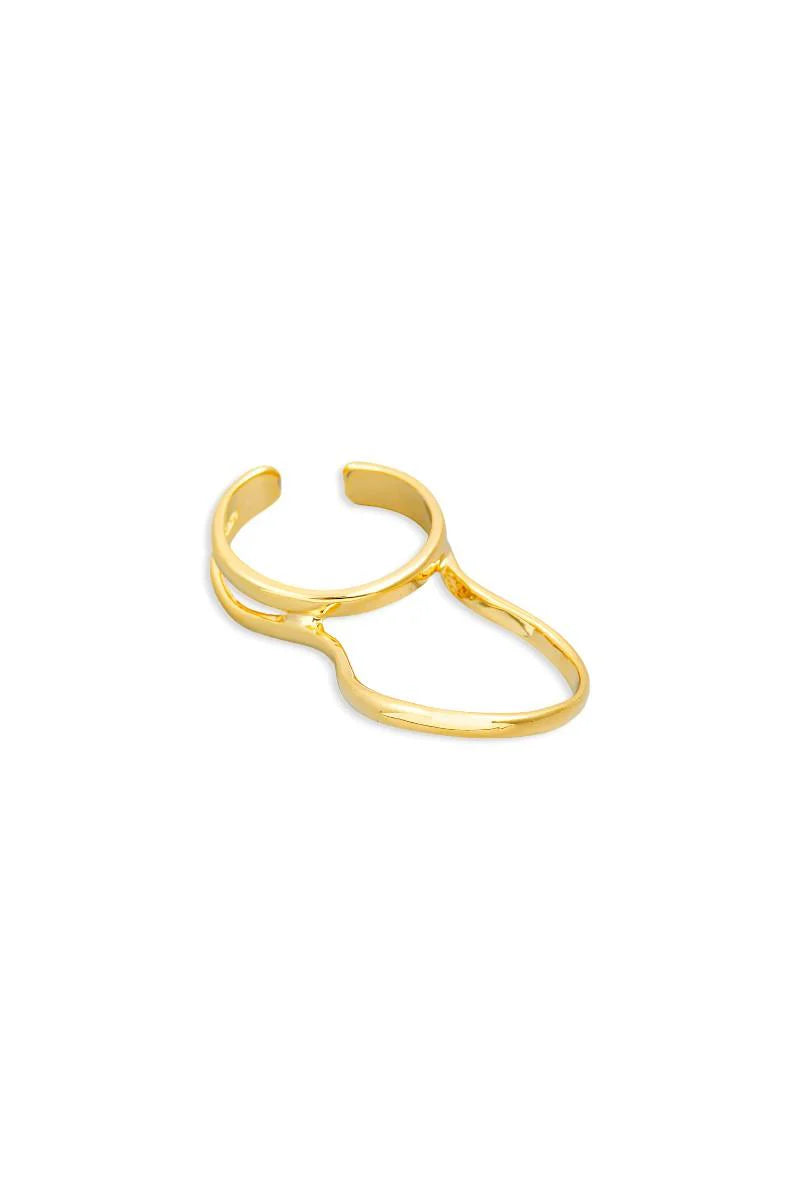Wavy Double Finger Gold Ring - ShopStyleEdit #