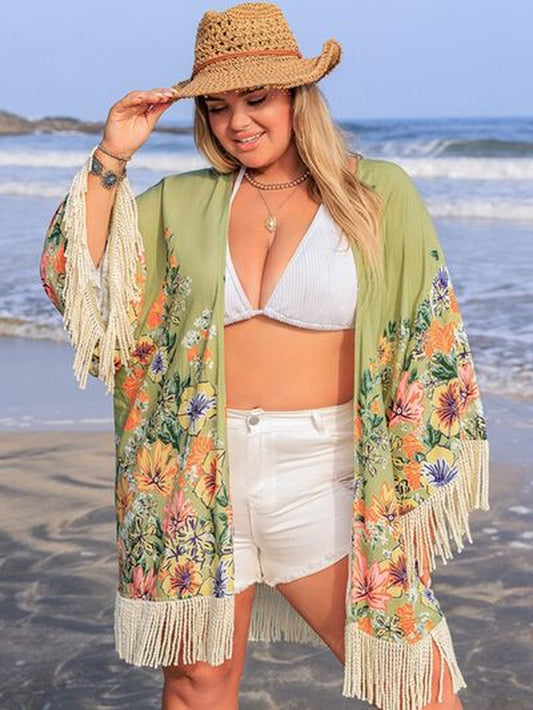 Plus Size Fringe Cover-Up with Open Front Design