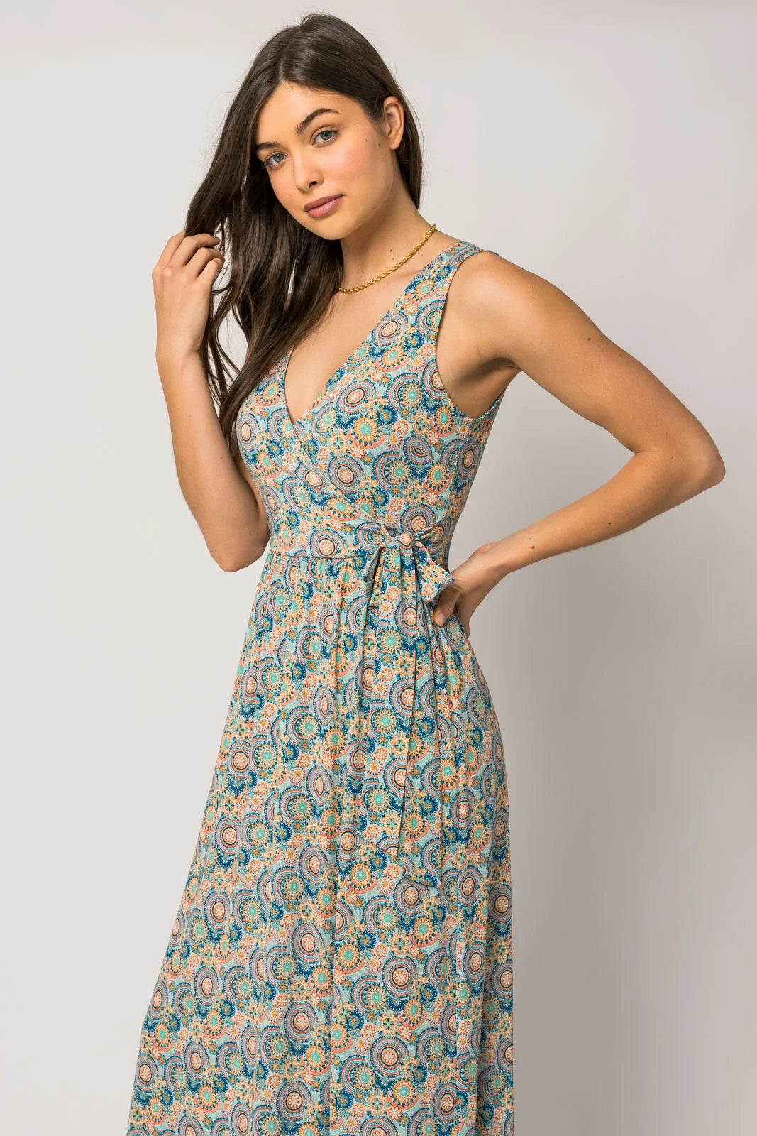 Paisley Sleeveless Wrap Self Tie Maxi Dress