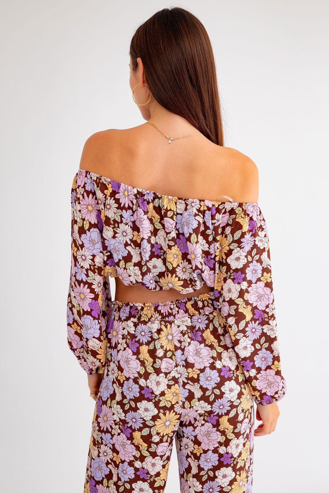 Floral Long Sleeve Crop Top & Wide Leg Pants Set - ShopStyleEdit #