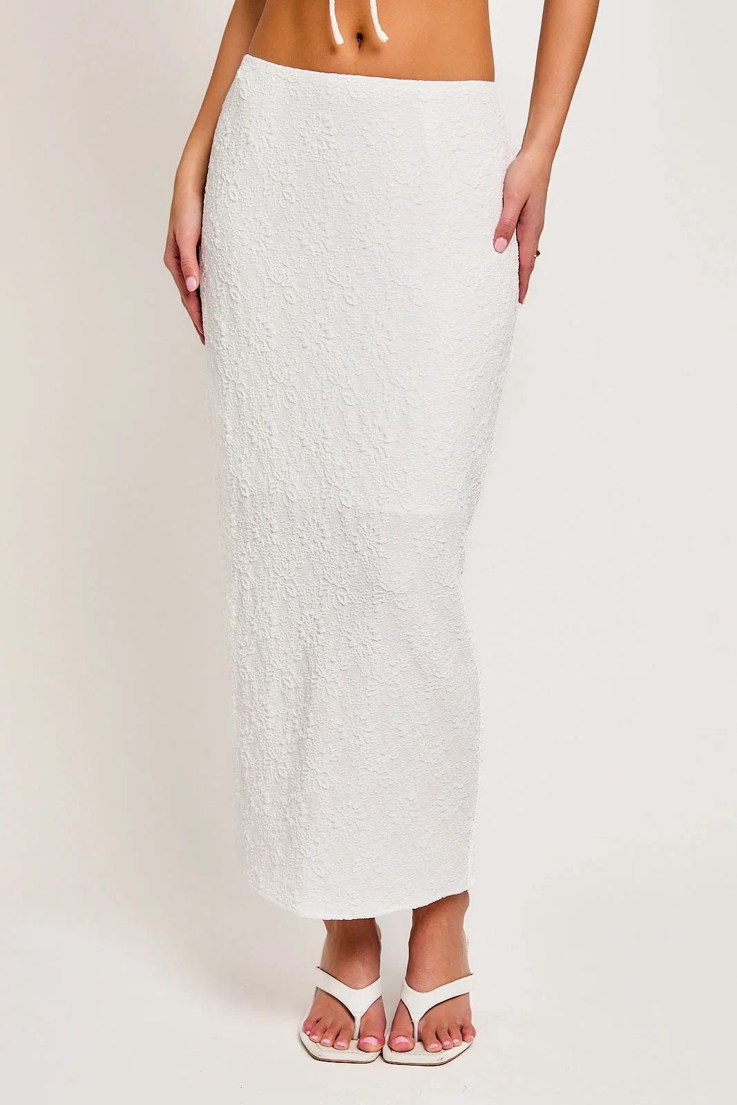 Lace Tie up Ruffled Crop Top & Maxi Skirt Set