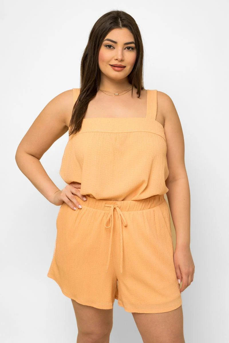 Plus Size Sleeveless Babydoll Top & Elastic Waist Shorts Set - ShopStyleEdit #