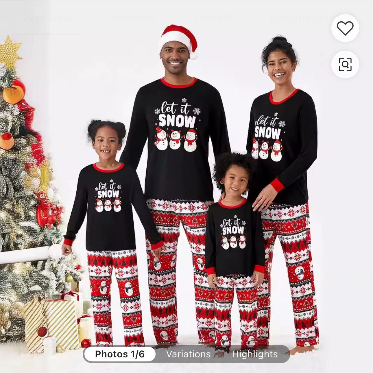 Front view of “Let It Snow” matching family Christmas pajamas with festive winter print.