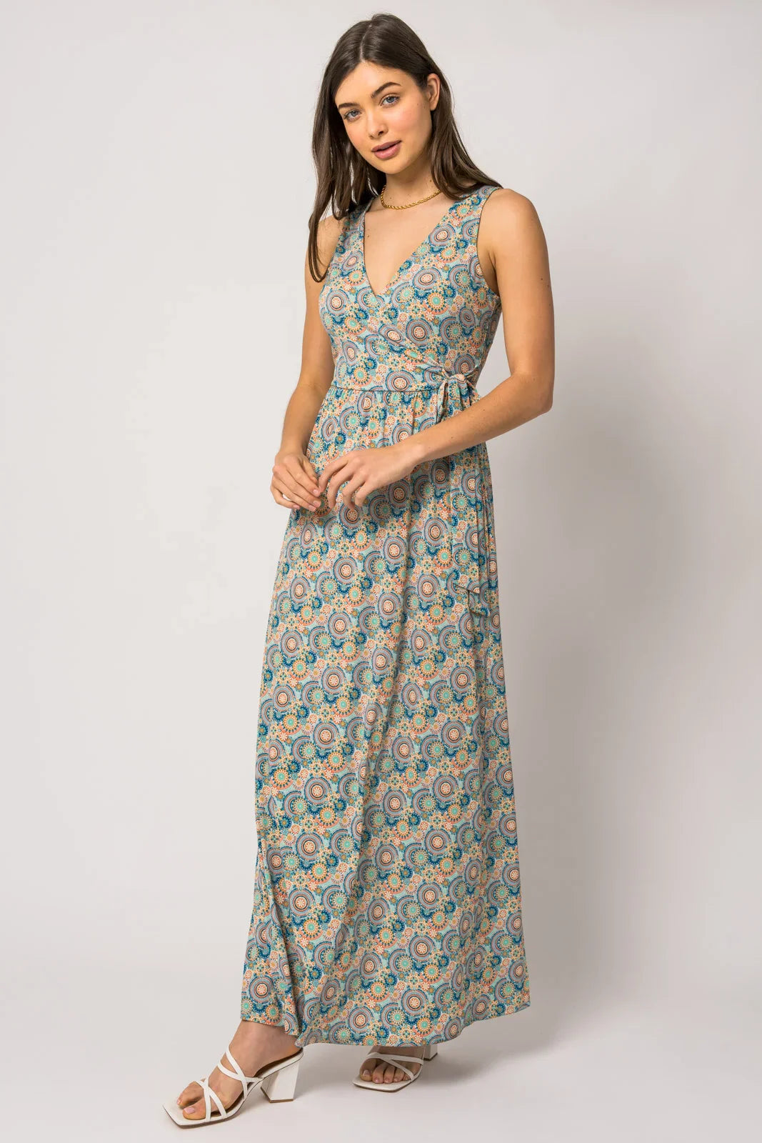 Paisley Sleeveless Wrap Self Tie Maxi Dress