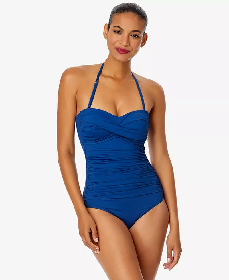 Twist-Front Ruched One-Piece Swimsuit