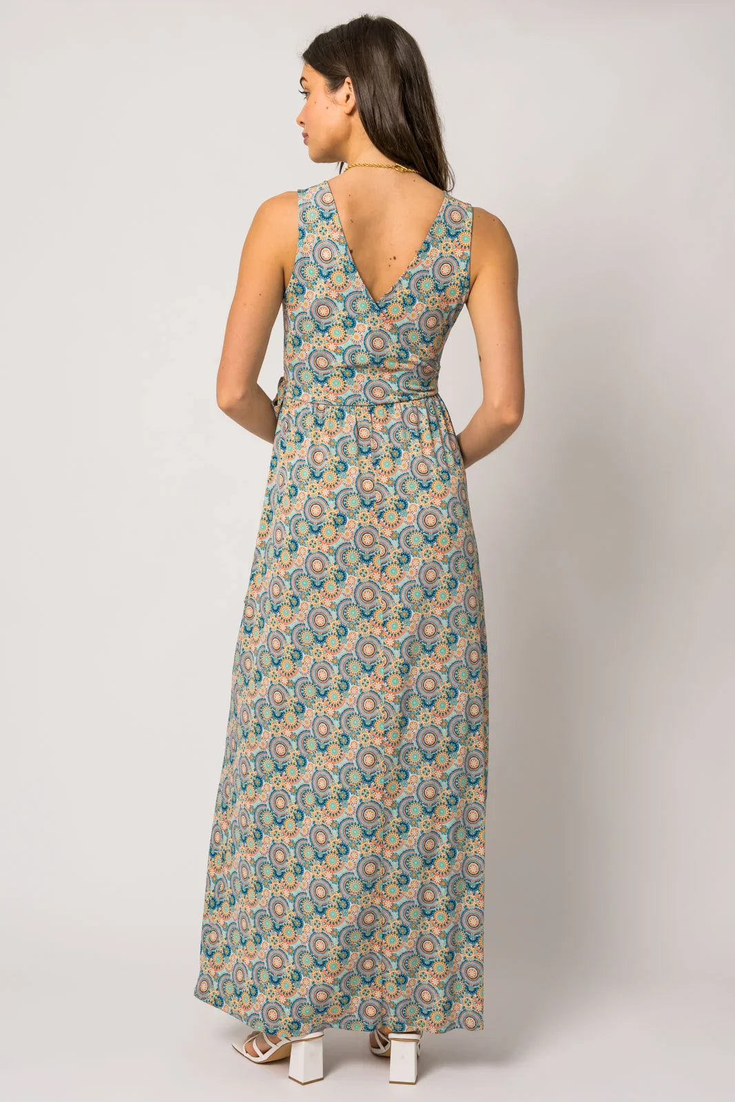 Paisley Sleeveless Wrap Self Tie Maxi Dress