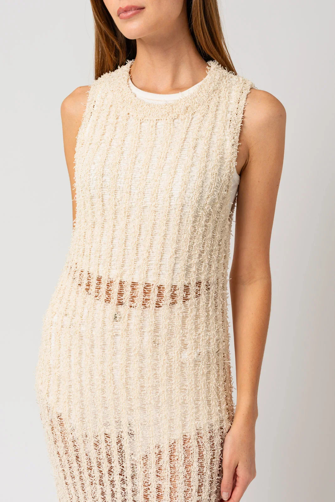 Round Crew Neck Sleeveless Side Slit Sweater Dress