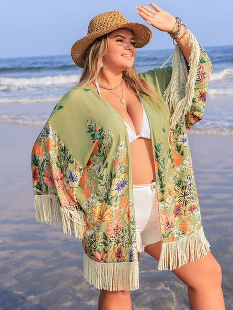 Plus Size Fringe Cover-Up with Open Front Design