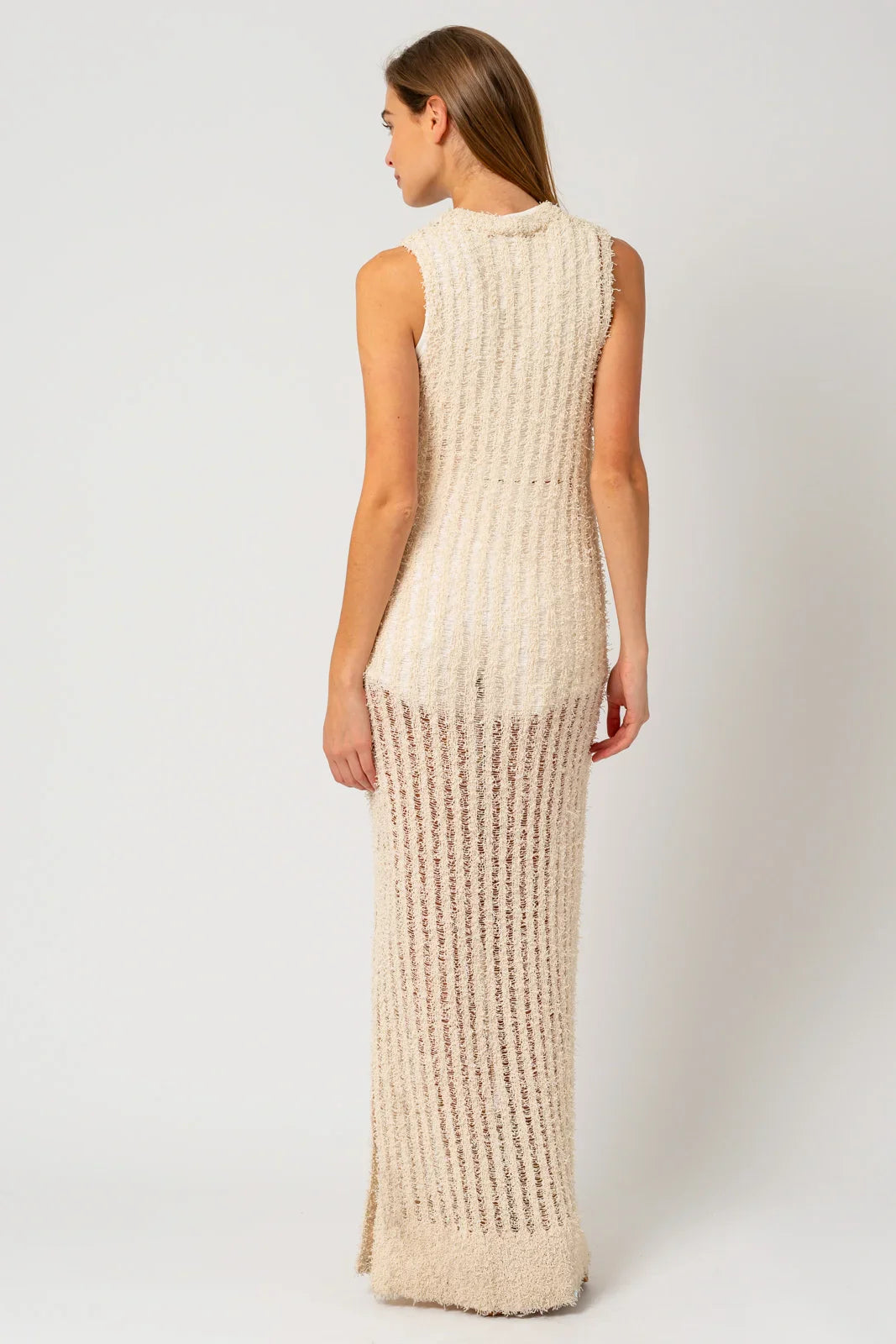 Round Crew Neck Sleeveless Side Slit Sweater Dress