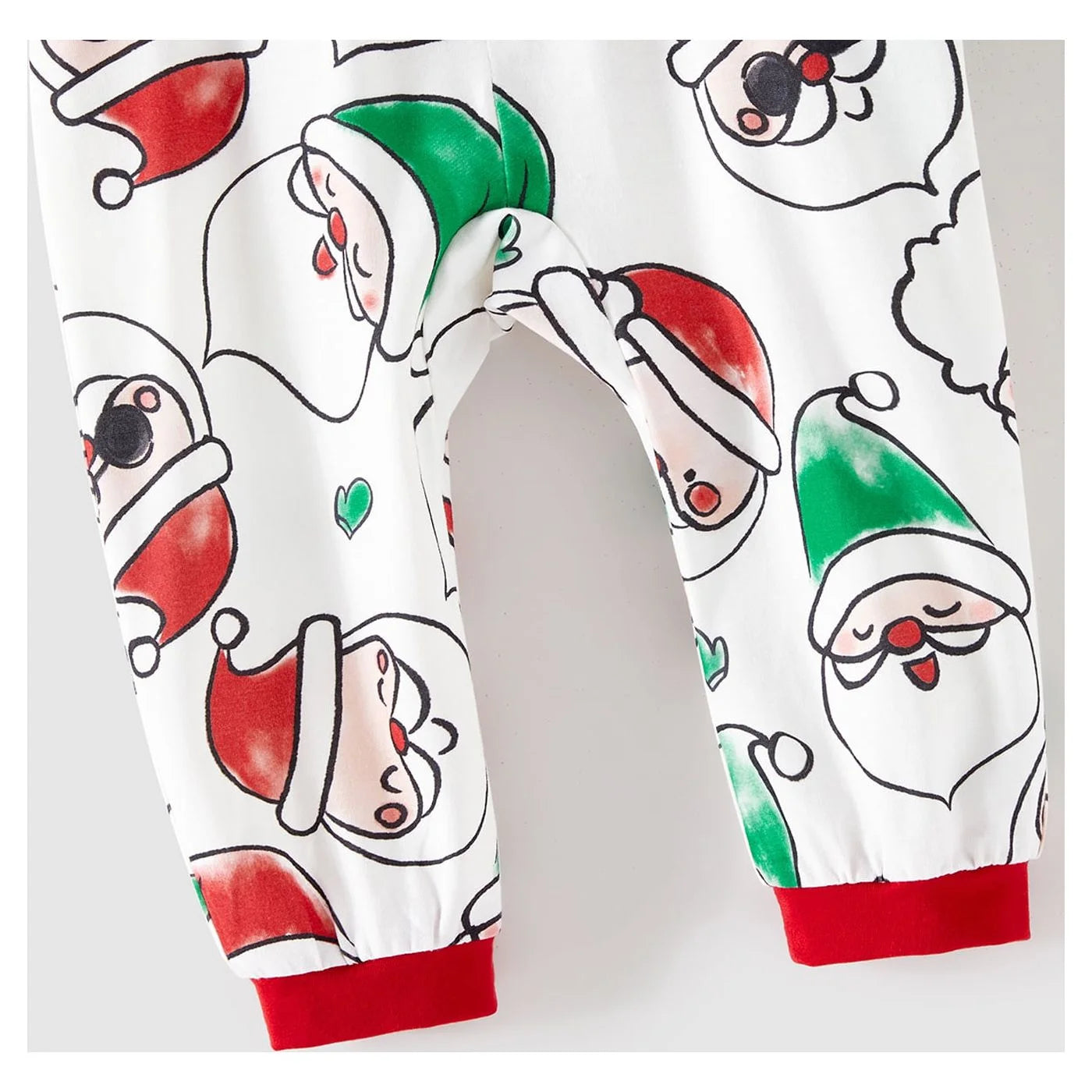 baby onesie with cartoon Santa Claus design on a white background